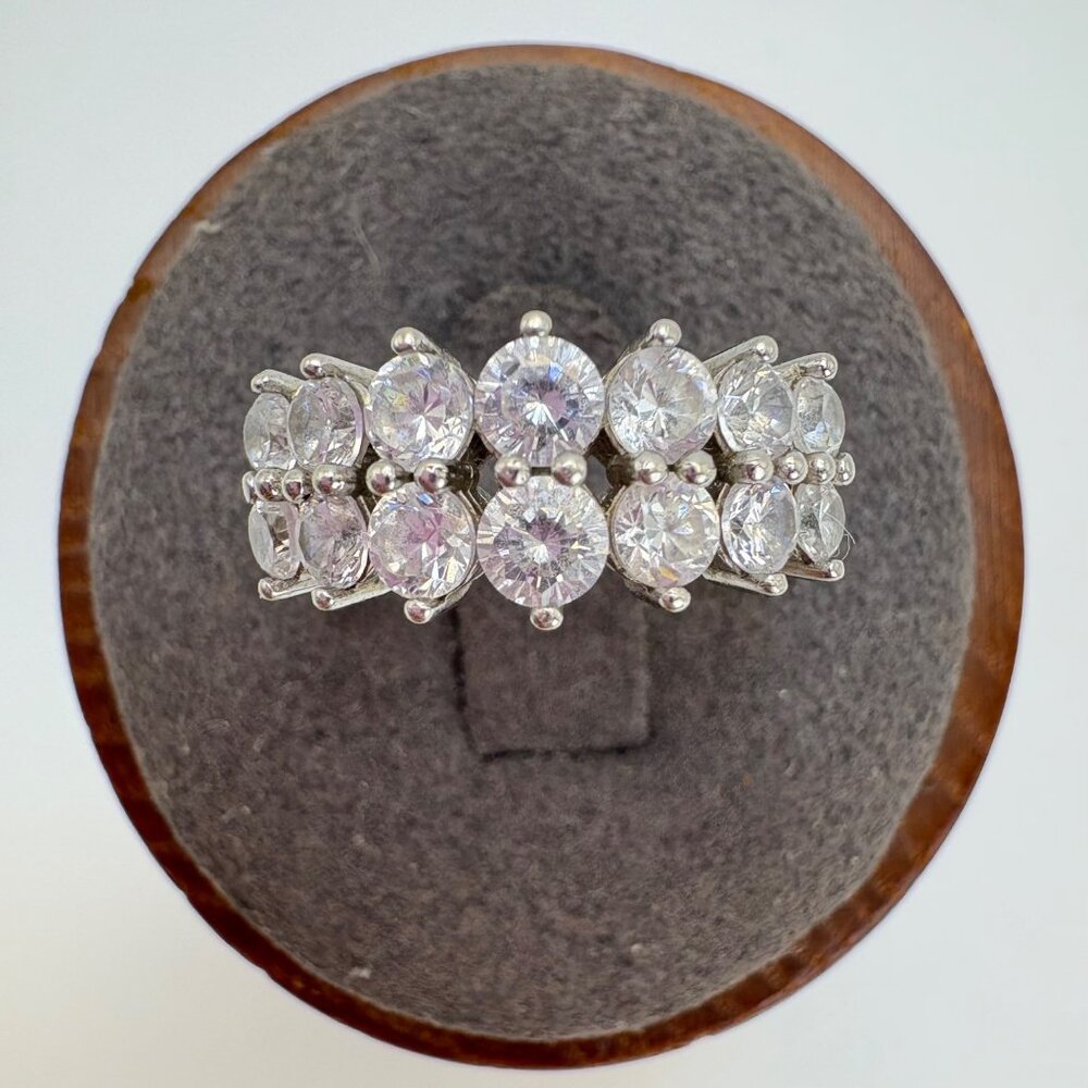 Cubic Zirconia Prong Set Cocktail Statement Ring VTG Sterling Silver 925 Size 6